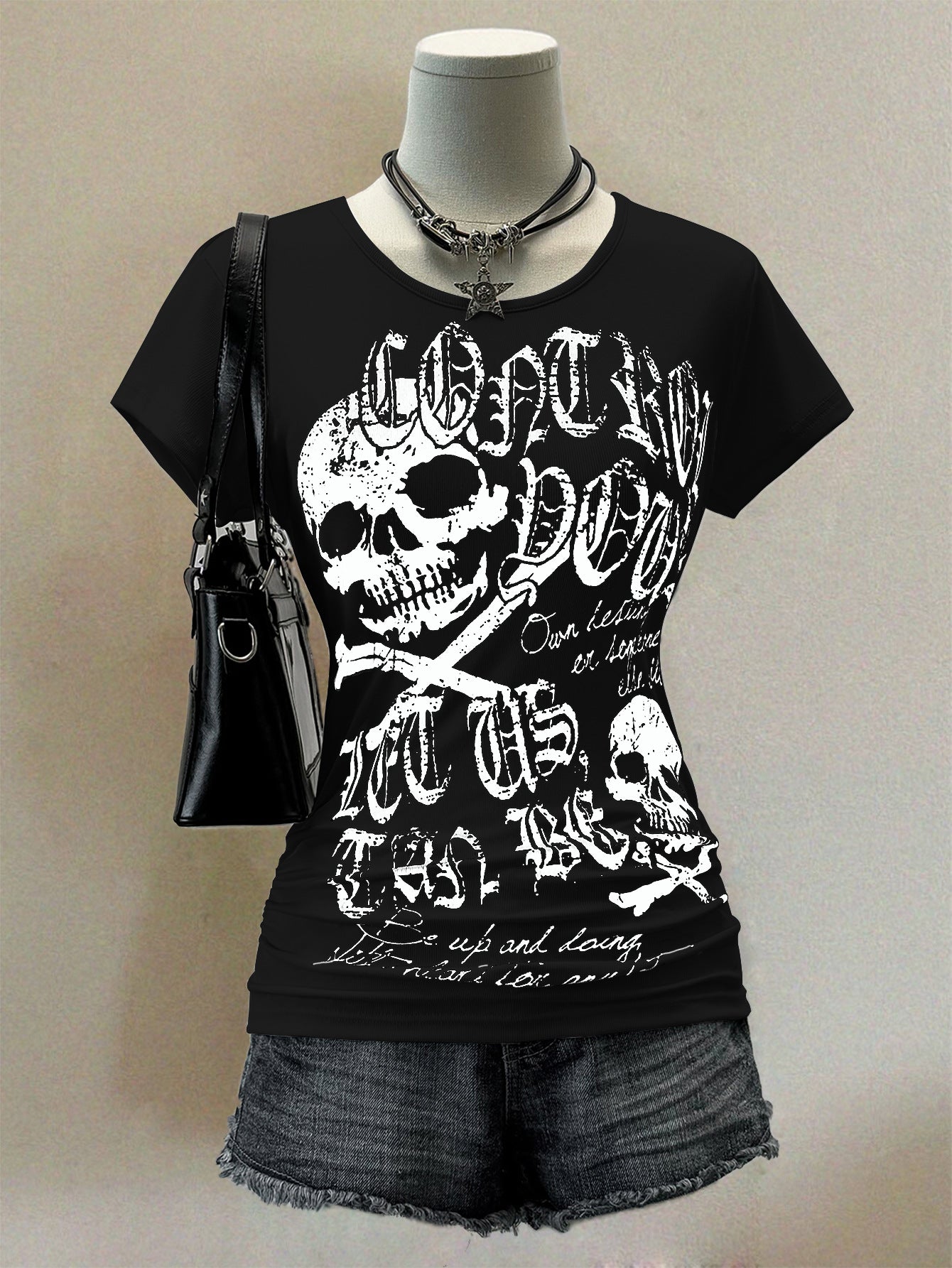 Tight waist rock short sleeved T-shirt