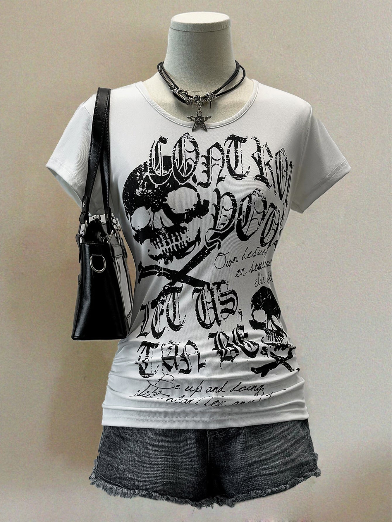 Tight waist rock short sleeved T-shirt