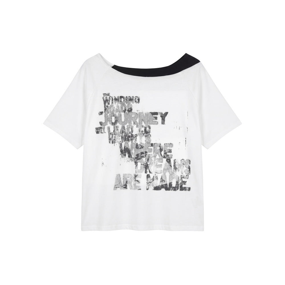 Letter Print Loose Slim Fit Designer Short Sleeve T-Shirt for Women