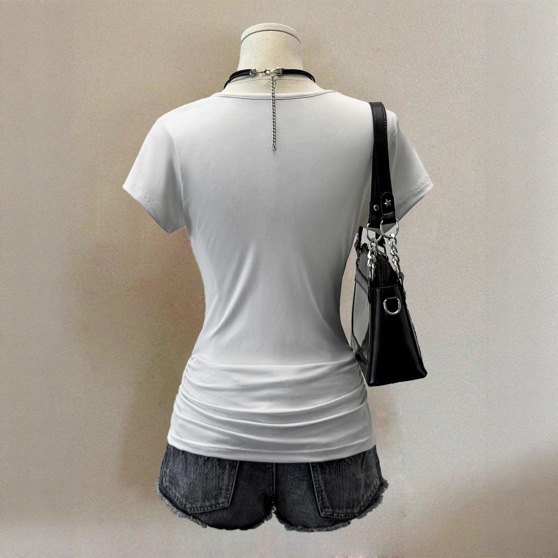 Tight waist rock short sleeved T-shirt