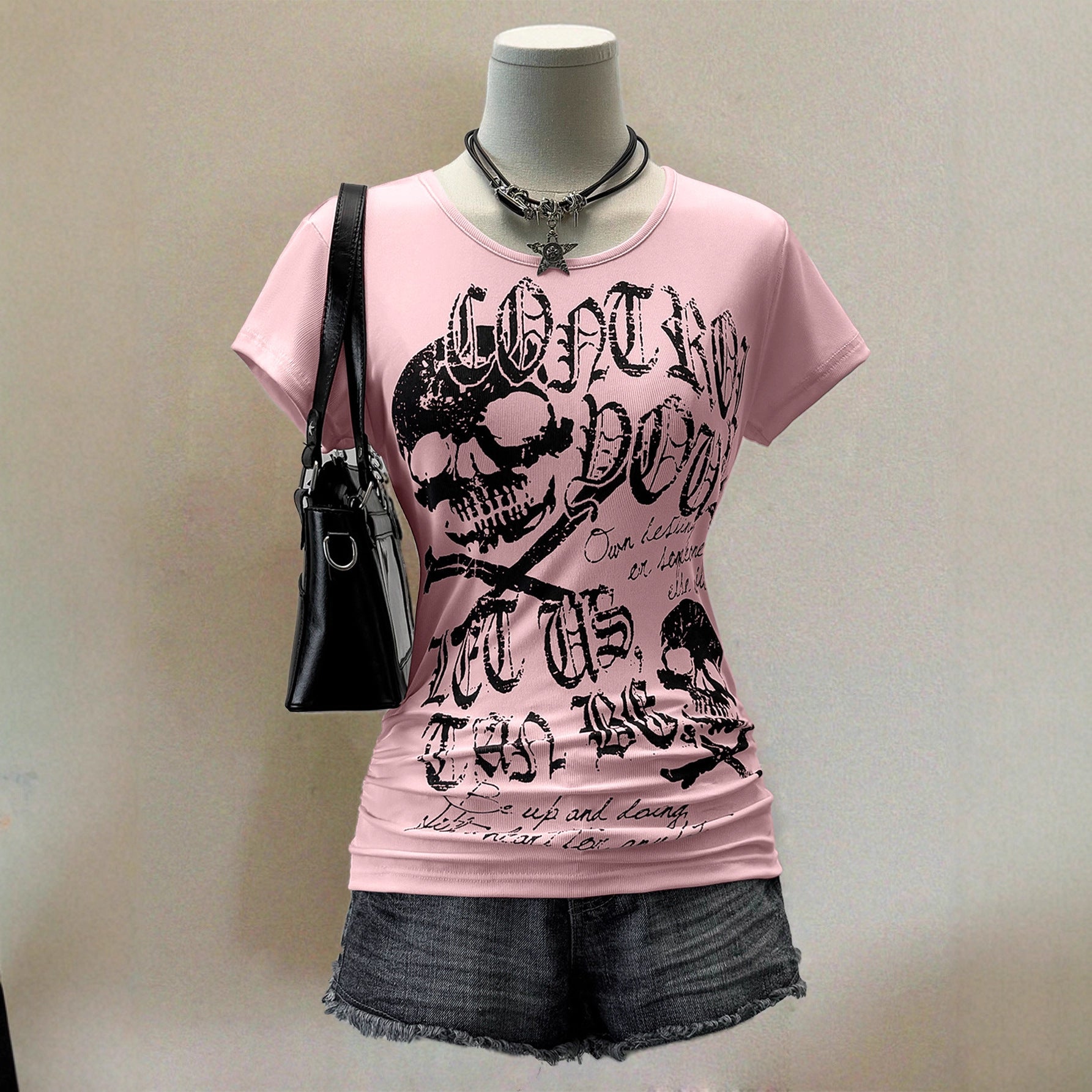 Tight waist rock short sleeved T-shirt