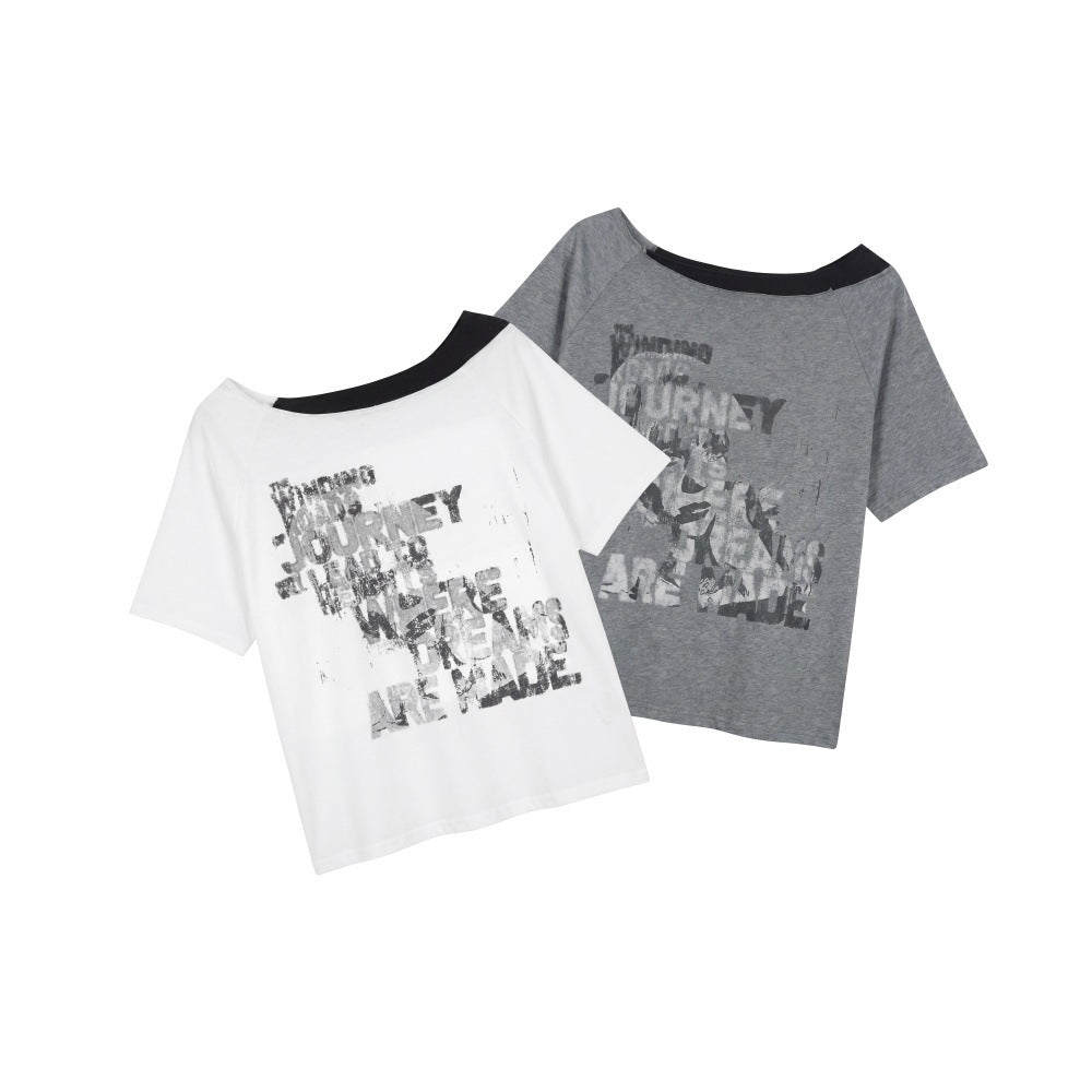 Letter Print Loose Slim Fit Designer Short Sleeve T-Shirt for Women