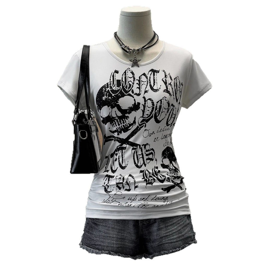 Tight waist rock short sleeved T-shirt