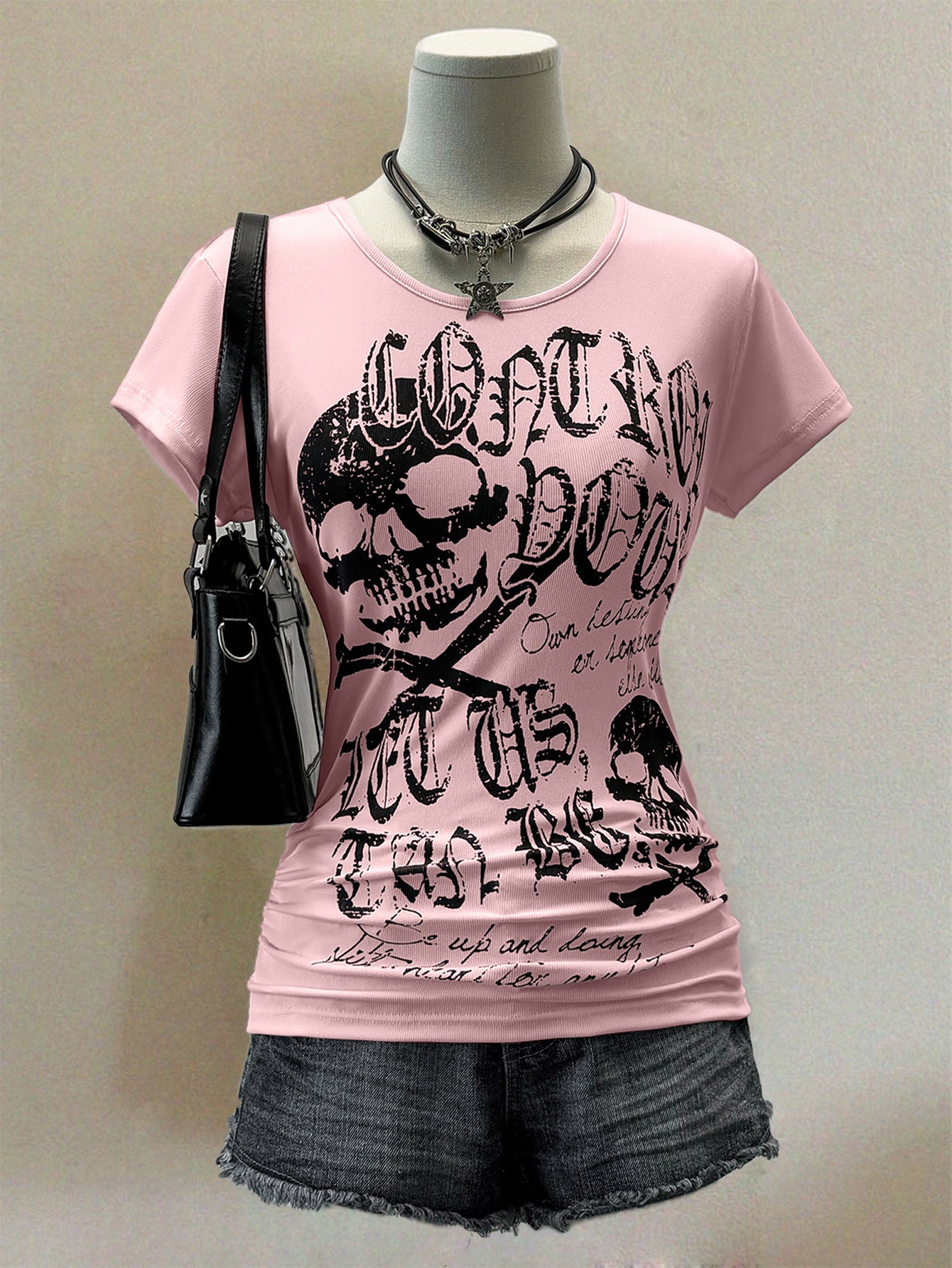 Tight waist rock short sleeved T-shirt